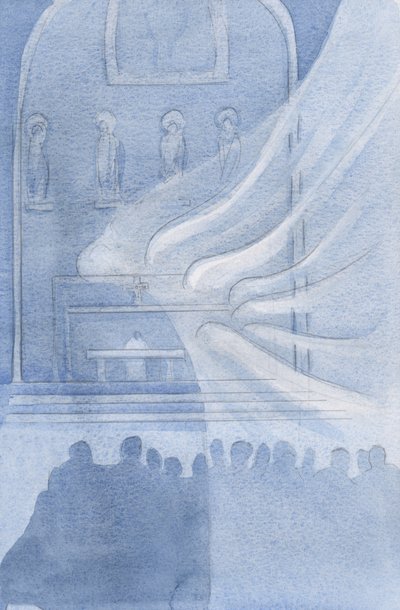 Die Engel beten Christus in der Heiligen Eucharistie an von Elizabeth Wang
