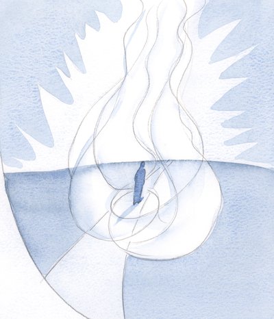 Die Seele, deren Wille dem Gottes entspricht, ist in Gottes Liebe eingehüllt: geführt von Christus, geleitet vom Geist, zum Vater gehend; Drei Personen, die eine Flamme geben von Elizabeth Wang