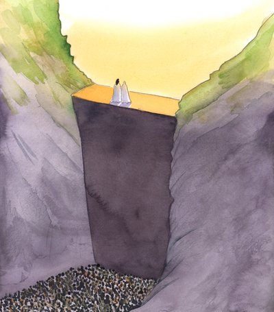 Die Mauer der Sünde, die uns von Gott trennt, wird nur von Christus erklommen, der mit seiner Mutter steht. Nur er kann uns helfen, die Herrlichkeit des Himmels zu erreichen. von Elizabeth Wang