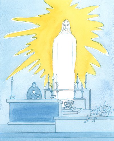 Wahrlich, Christus, unser Gott, ist vor uns gegenwärtig, Leib, Blut, Seele und Gottheit: In Herrlichkeit bei jeder Messe gegenwärtig, um für uns beim Vater zu beten von Elizabeth Wang