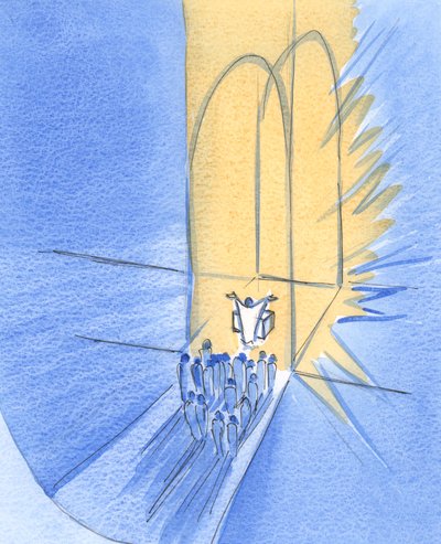 Wir, die wir vor dem Altar stehen, wurden von Gott selbst hier versammelt. Wir leben in seiner glorreichen Freundschaft, Christus in unserer Mitte von Elizabeth Wang