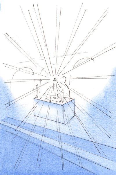 Als ich Christus mit Liebe begrüßte, sah ich ein blendendes Licht um die Heilige Hostie herum leuchten: das Licht Christi, 2003 von Elizabeth Wang