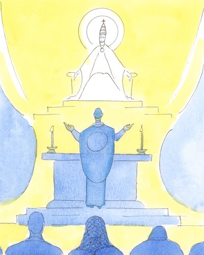 Wenn Priester und Gläubige bei der Messe alle in die gleiche Richtung schauen, blicken sie gemeinsam zum Vater, um ihn durch Christus zu loben von Elizabeth Wang