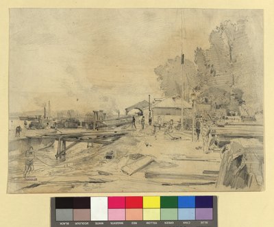 Dampfschiffstation an der Donau bei Kaisermühlen von Emil Jakob Schindler