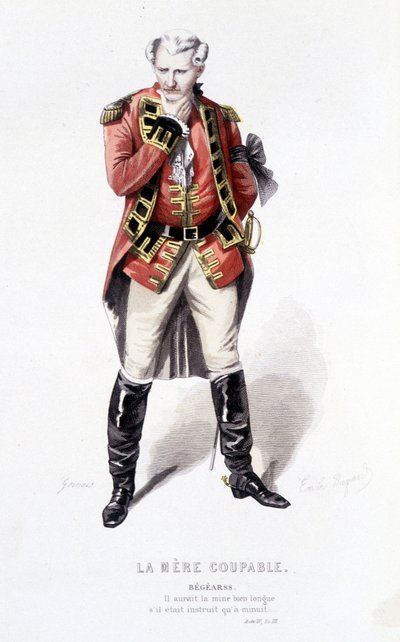 Gesamtwerk von Beaumarchais (1732-1799) von Edouard Fournier. Zeichnung von Emile Bayard. Ed. Laplace, Sanchez et Cie, Paris 1876. Dies ist Begearss in „Die schuldige Mutter“ von Emile Antoine Bayard