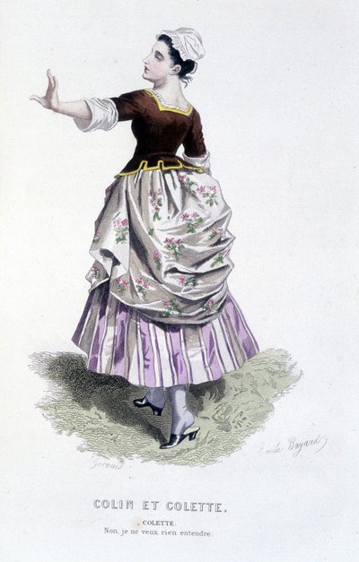 Gesamtwerk von Beaumarchais (1732-1799) von Edouard Fournier. Zeichnung von Emile Bayard. Ed. Laplace, Sanchez et Cie, Paris 1876. Dies ist Colette in „Colin und Colette“ von Emile Antoine Bayard