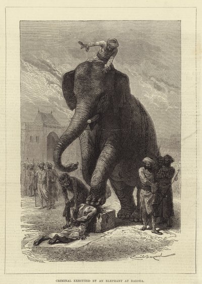 Verbrecher von einem Elefanten in Baroda hingerichtet von Emile Antoine Bayard