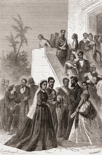 Kamehameha V., Mitte, mit seiner Familie, Illustration aus 