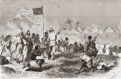 Stanleys Angriff auf Zimbizo während seiner Expedition 1871, Illustration aus 