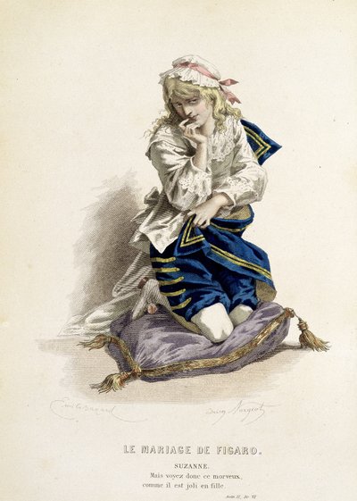 Suzanne in „Le mariage de Figaro“ - in „Oeuvres complètes de Beaumarchais“, Zeichnungen von Emile Bayard, ed. Laplace Sanchez & cie, Paris von Emile Antoine Bayard