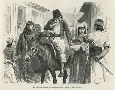 Die Leproux-Quest in Chio, Zeichnung von Emile Bayard, zur Illustration der Geschichte „Die Insel Chio“ (Osttürkei), 1877, von Dr. A. Testevuide. Gravur in Le Tour du Monde von Emile Antoine Bayard