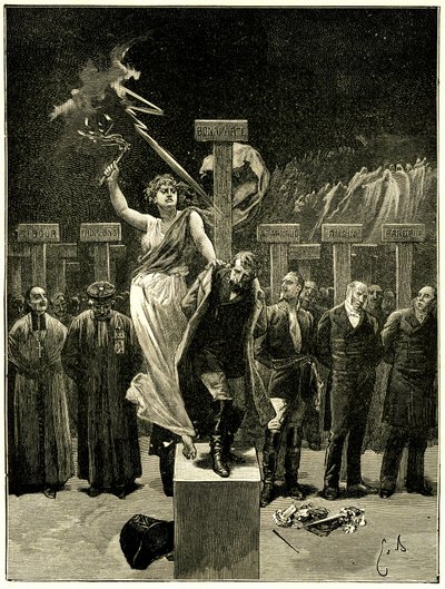 Victor Hugo, Les Chatiments, Illustration von Emile Bayard. Es wäre ein Fehler zu glauben, dass diese Dinge mit Liedern und Apotheosen enden werden. Es wird gesagt, dass diese Evokation der Zukunft Napoleon III. Schrecken einjagte. von Emile Antoine Bayard
