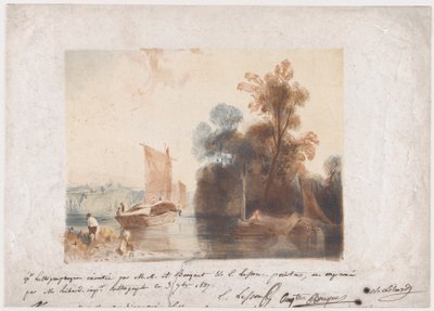 Landschaft mit Fluss und Booten, 1837 von Emile Aubert Lessore