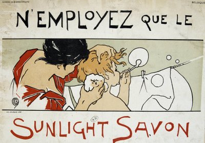 Verwenden Sie nur Sunlight-Seife, Mutter macht die Toilette ihres Kindes und Wäsche - von Berchmans, Ende des 19. Jahrhunderts von Émile Berchmans