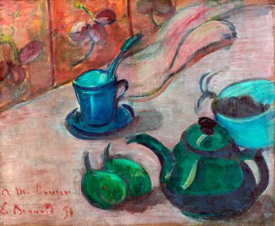Stillleben mit Teekanne, Tasse und Obst von Emile Bernard