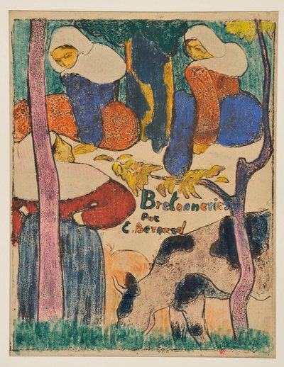 Drei Frauen und eine Kuh auf einer Wiese von Emile Bernard