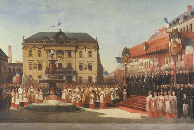 Zeremonie zur Einweihung der Wasser des Lys-Flusses in Roubaix im Jahr 1864, 1864 von Emile Defrenne