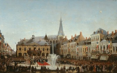 Zeremonie der Einweihung des Wassers der Lys in Tourcoing, 1863 von Emile Defrenne