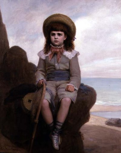Junge auf einem Felsen mit einem Garnelennetz von Emile Dupont Zipcy