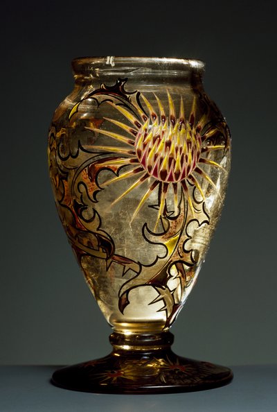Rauchglasvase mit Emailverzierungen, ca. 1890, Nancy, Frankreich von Emile Galle