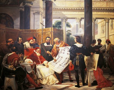 Papst Julius II. beauftragt Bramante, Michelangelo und Raffael mit dem Bau des Vatikans und des Petersdoms von Emile Jean Horace Vernet