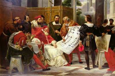 Papst Julius II. befiehlt Bramante, Michelangelo und Raffael den Bau des Vatikans und St. Peter, 1827 (Detail) von Emile Jean Horace Vernet