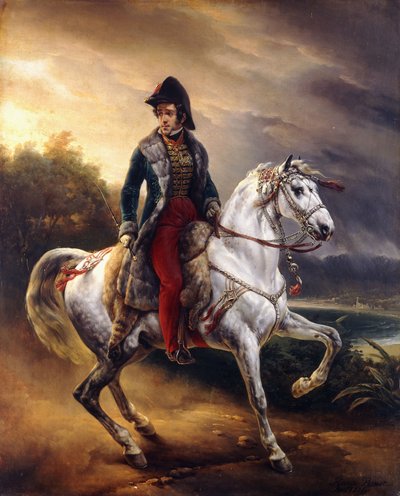 Porträt von Justo Machado y Salcedo, spanischer Konsul in Paris zu Pferd, 1821 von Emile Jean Horace Vernet