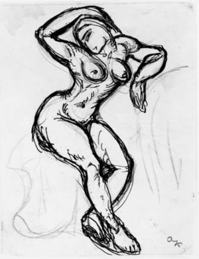 Sitzendes weibliches Modell mit rechtem Arm über dem Kopf von Emile Othon Friesz