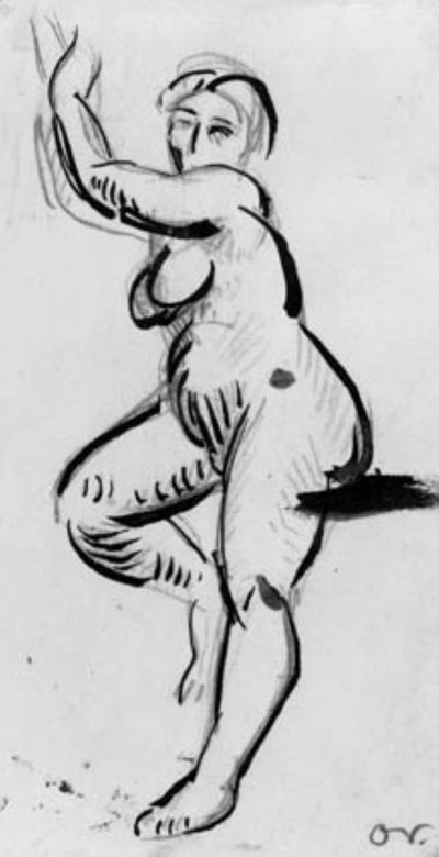 Stehendes weibliches Modell, nach links gewandt, mit erhobenen Armen über dem Kopf von Emile Othon Friesz