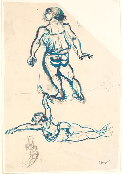 Drei Studien einer weiblichen Akrobatin, auf dem Trapez und gehend von Emile Othon Friesz