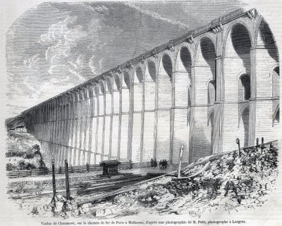 Chaumont-Viadukt auf der Eisenbahnstrecke von Paris nach Mülhausen. Gravur nach einer Skizze von Ralph in „The Illustrous World“, 09.05.1857. Private Sammlung. von Emile Theodore Therond
