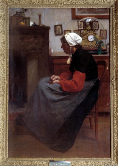 Einfaches Herz. Ein alter Bauer schläft auf einem Stuhl in einem rustikalen Innenraum. Gemälde von Emile Troncy (1859-1943). Paris, Palais du Luxembourg DR von Emile Troncy