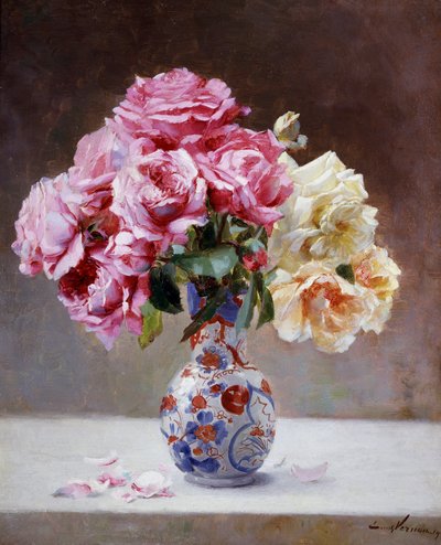 Stillleben mit Rosen in einer Vase von Emile Vernon