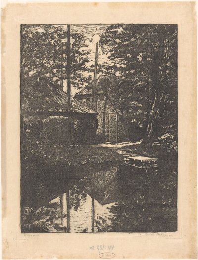 Bauernhof und Heuschuppen am Wasser von Emilius Wilhelmus Dehé (signed by artist)