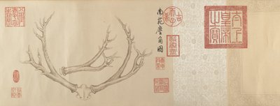 Zwei Gemälde von Hirschgeweihen, datiert 1762 und 1767 von Emperor Qianlong