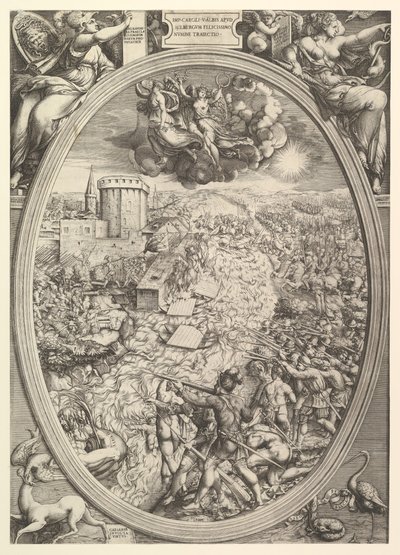 Die Schlacht von Mühlberg mit der Armee von Karl V. beim Überqueren der Elbe, 1551 von Enea Vico
