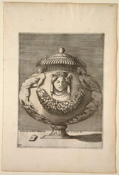 Vase dekoriert mit Figuren, Ranken und Girlanden von Enea Vico