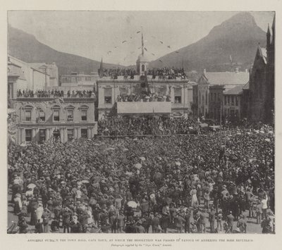Versammlung vor dem Rathaus von Kapstadt, bei der die Resolution zur Annexion der Burenrepubliken verabschiedet wurde von English Photographer