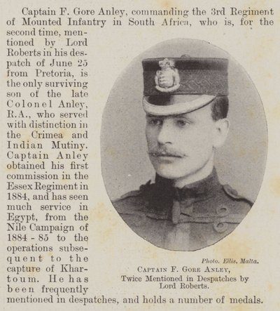 Kapitän F. Gore Anley, zweimal in Berichten von Lord Roberts erwähnt von English Photographer