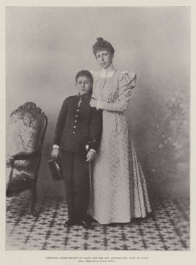 Christina, Regentin von Spanien, und ihr Sohn, Alfonso XIII., König von Spanien von English Photographer