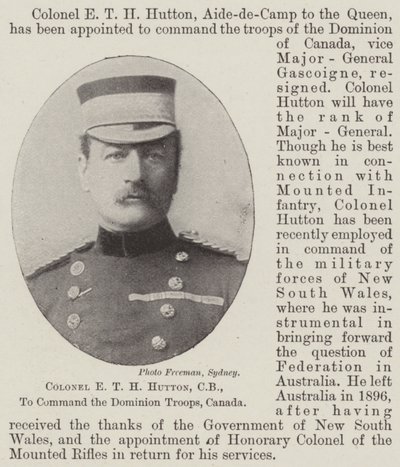 Colonel E. T. H. Hutton, CB, zum Kommandeur der Dominion-Truppen, Kanada ernannt von English Photographer