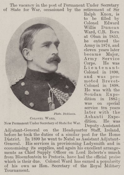 Oberst Ward, neuer ständiger Unterstaatssekretär für Krieg von English Photographer