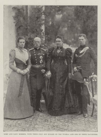 Lord und Lady Roberts mit ihrem einzigen Sohn (am Tugela getötet) und einer ihrer Töchter von English Photographer