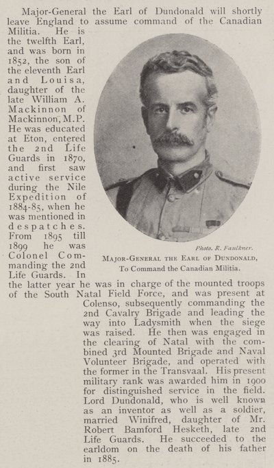 Generalmajor der Earl of Dundonald, Kommandant der kanadischen Miliz von English Photographer