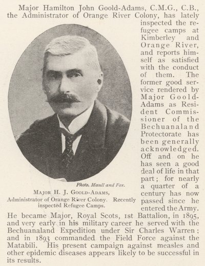 Major H. J. Goold-Adams, Administrator der Orange River Colony, kürzlich Inspektion der Flüchtlingslager von English Photographer
