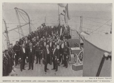 Treffen der argentinischen und chilenischen Präsidenten an Bord des chilenischen Schlachtschiffs OHiggins von English Photographer