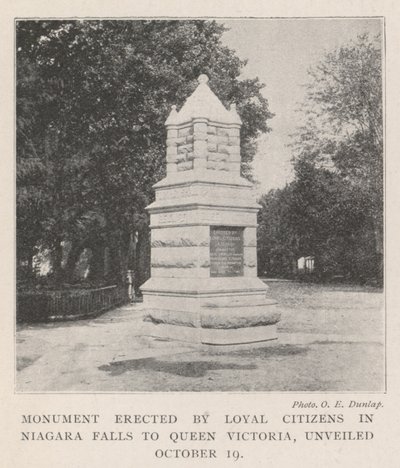 Denkmal, errichtet von loyalen Bürgern in den Niagarafällen für Königin Victoria, enthüllt am 19. Oktober von English Photographer