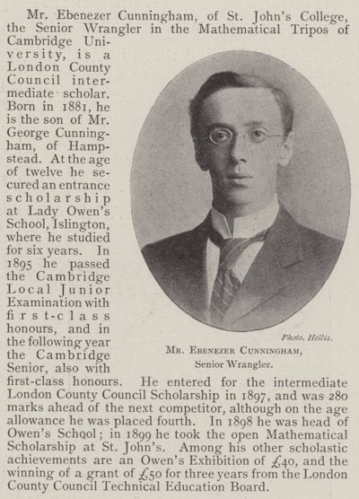 Mr. Ebenezer Cunningham, Senior Wrangler von English Photographer