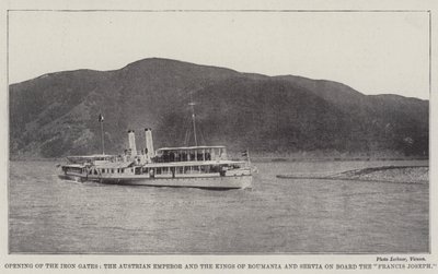 Eröffnung der Eisernen Tore, der österreichische Kaiser und die Könige von Rumänien und Serbien an Bord der Franz Joseph von English Photographer