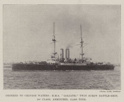 Befehl nach chinesischen Gewässern, HMS Goliath, Doppelschrauben-Schlachtschiff, 1. Klasse, gepanzert, 12.950 Tonnen von English Photographer